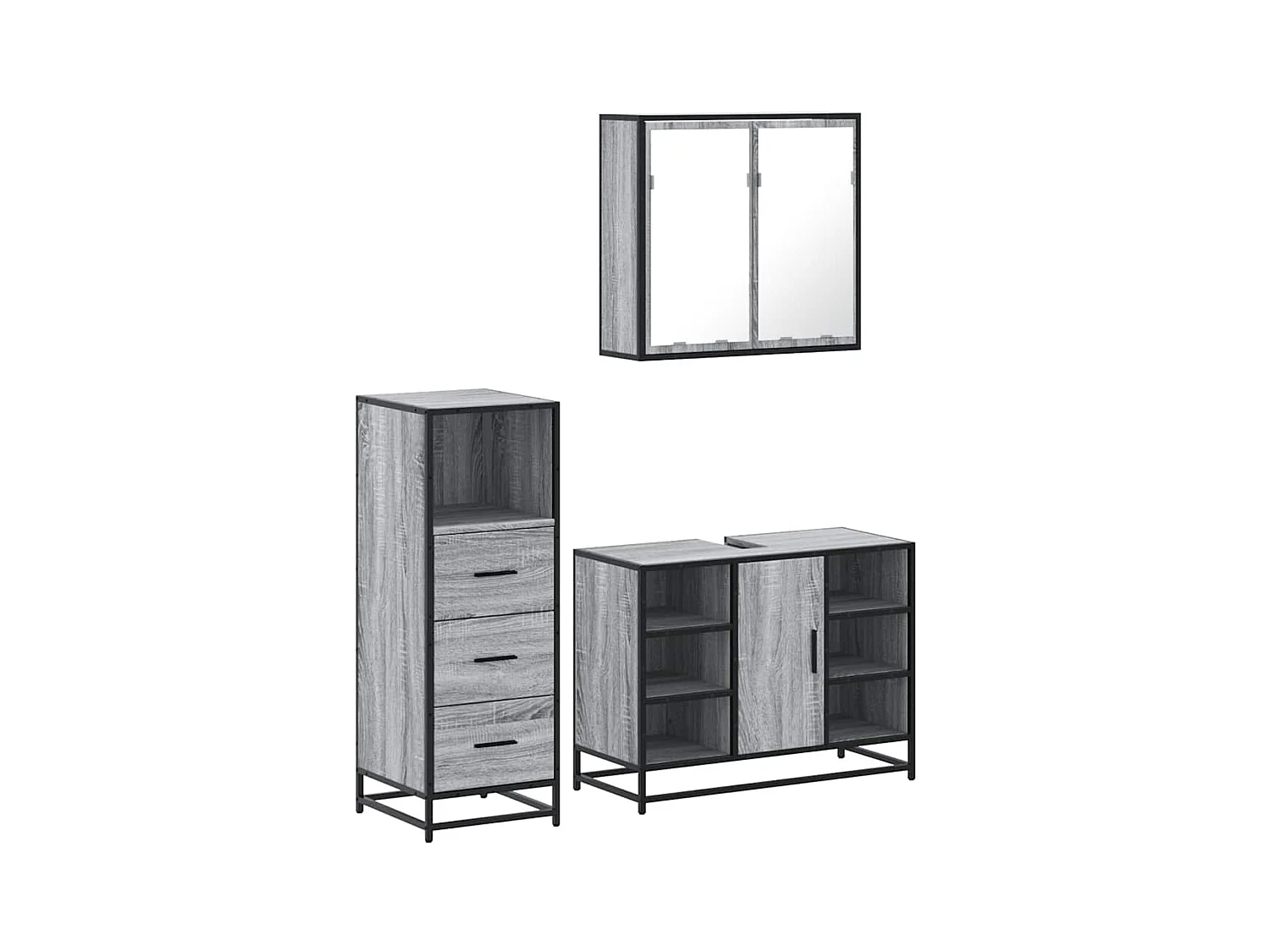 Ensemble de meubles de salle de bain 3 pcs Sonoma gris