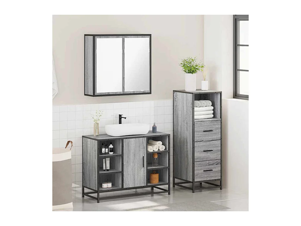Ensemble de meubles de salle de bain 3 pcs Sonoma gris