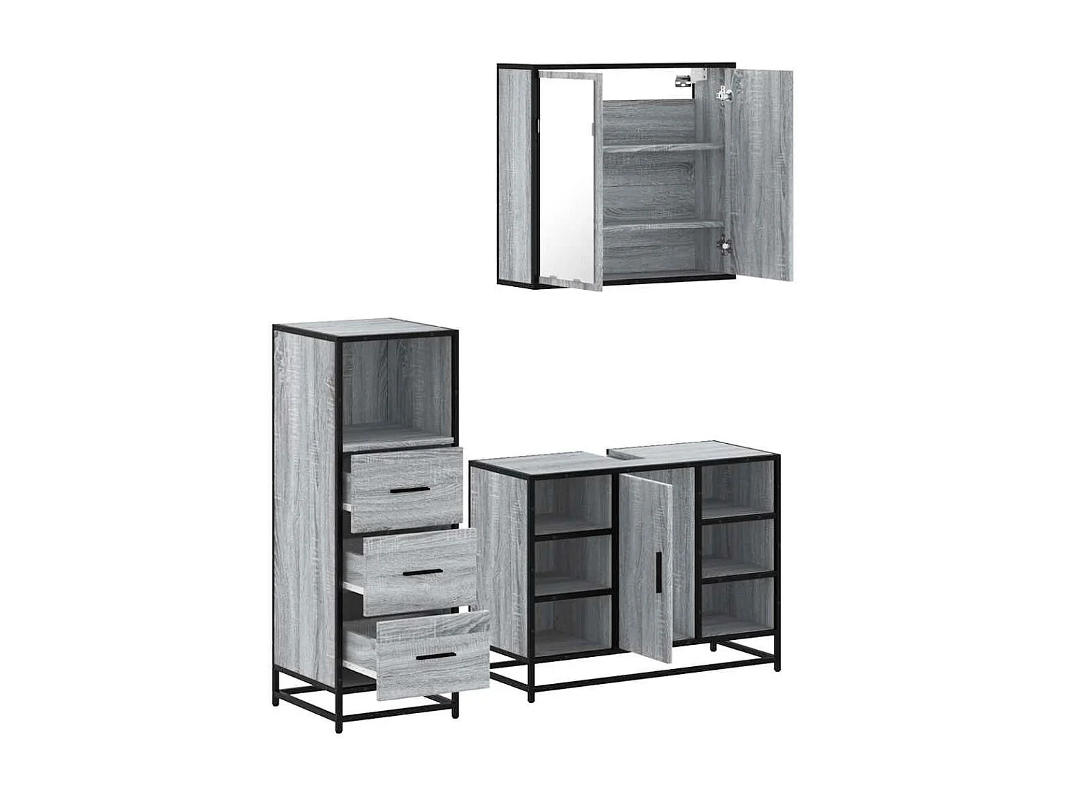 Ensemble de meubles de salle de bain 3 pcs Sonoma gris