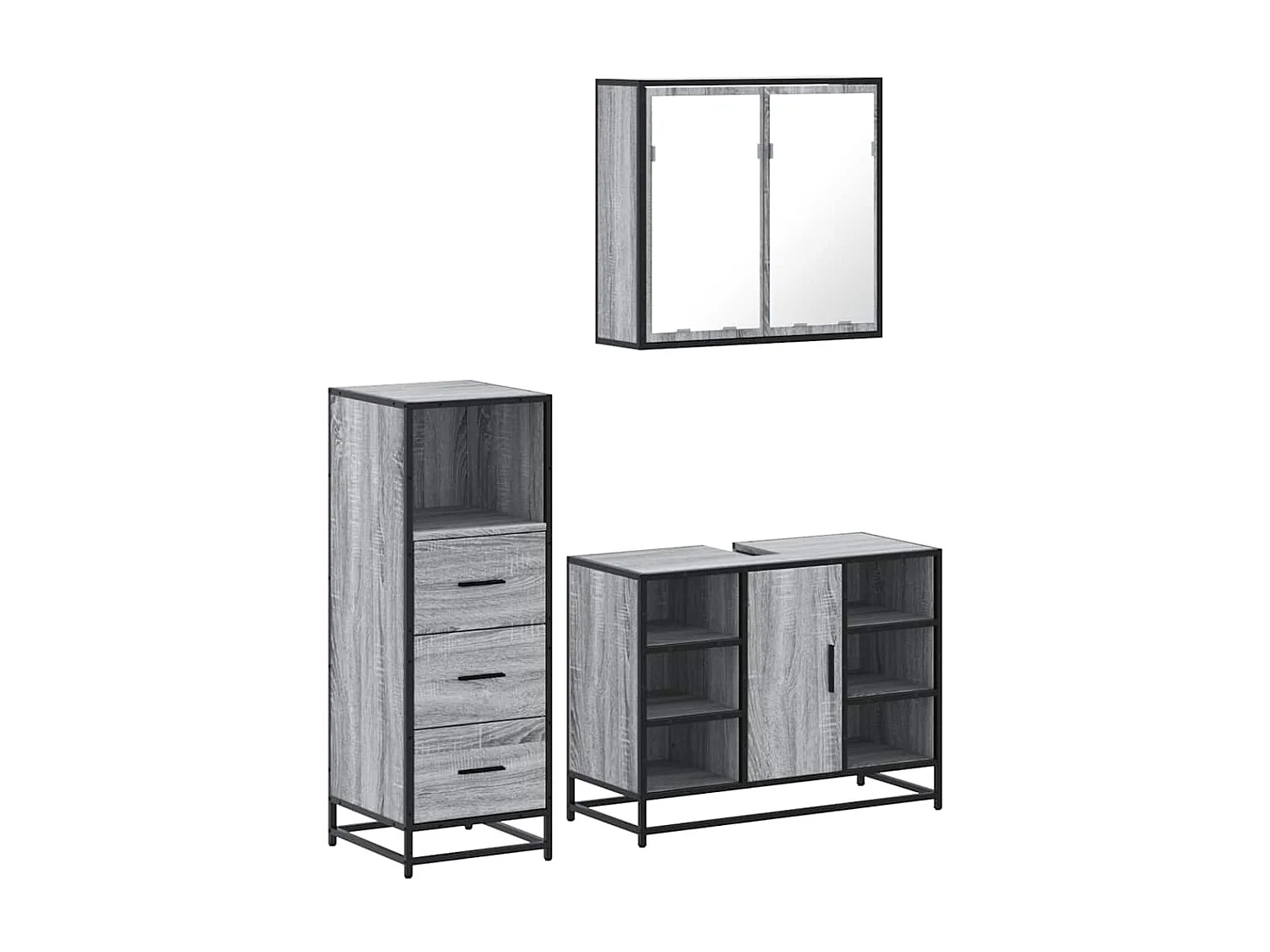 Ensemble de meubles de salle de bain 3 pcs Sonoma gris