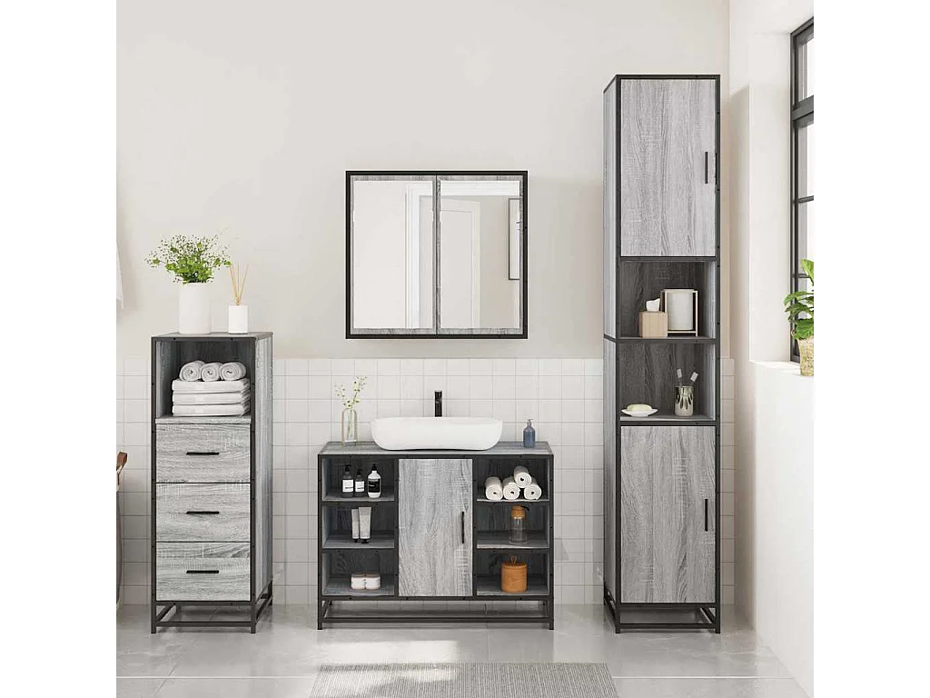 Ensemble de meubles de salle de bain 3 pcs Sonoma gris