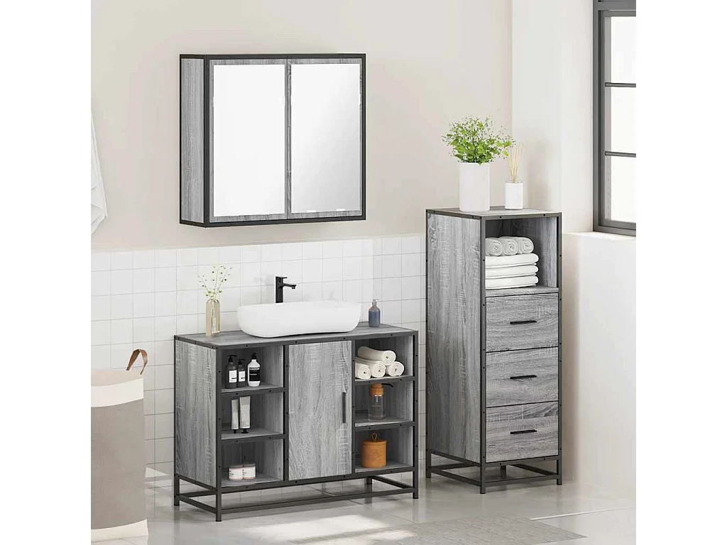 Ensemble de meubles de salle de bain 3 pcs Sonoma gris