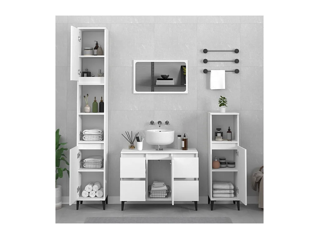 Ensemble de meubles salle de bain 3 pcs blanc bois d'ingénierie