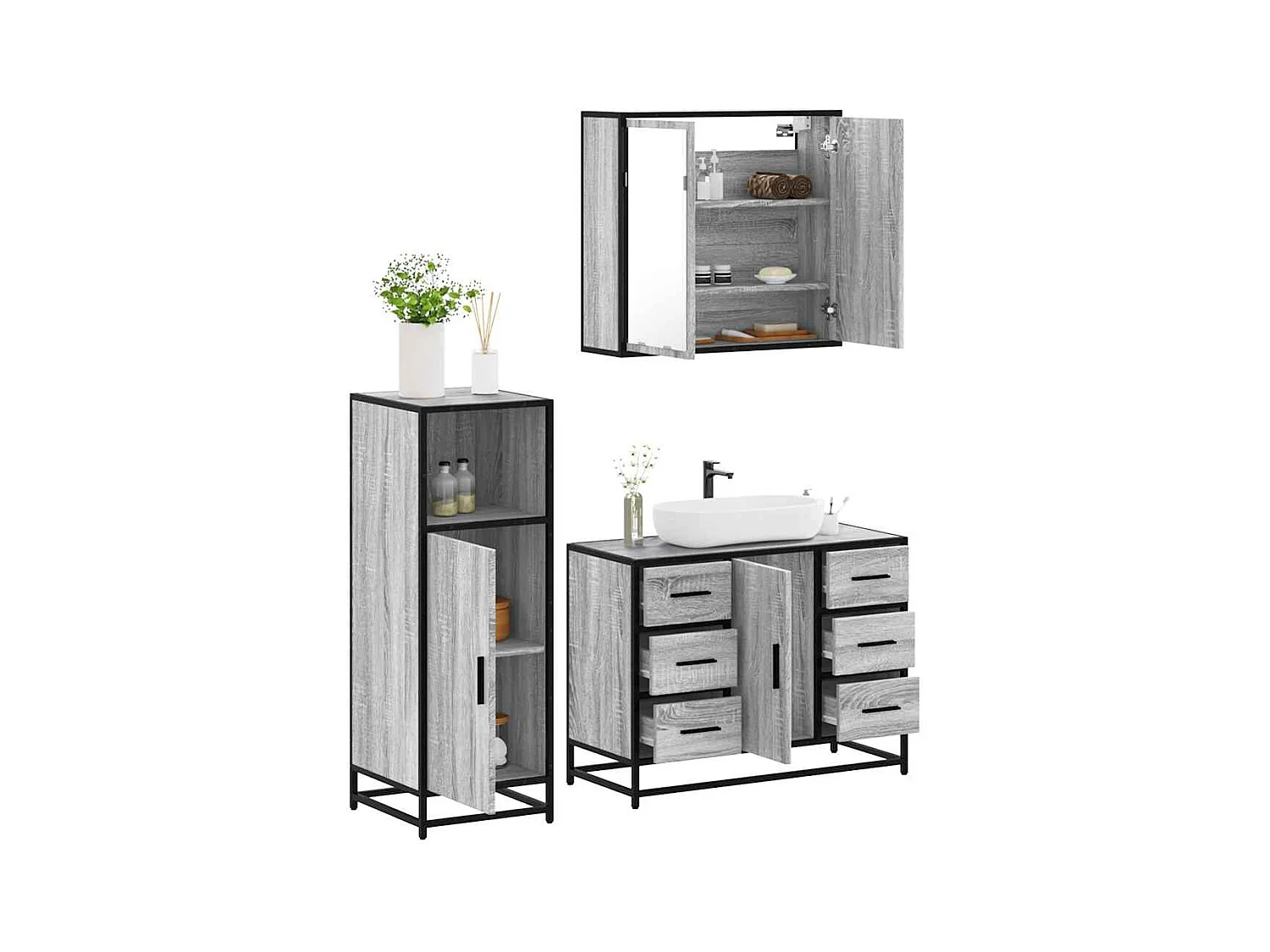 Set di mobili da bagno Sonoma Grey da 3 pezzi