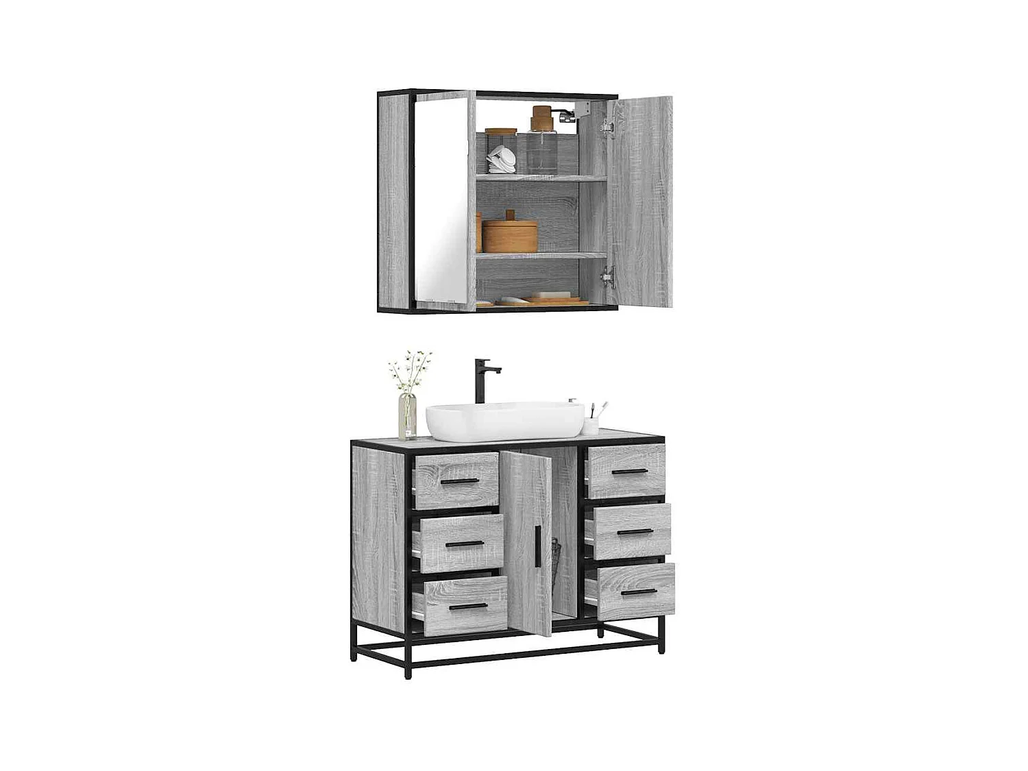 Ensemble de meubles de salle de bain 2 pcs Sonoma gris