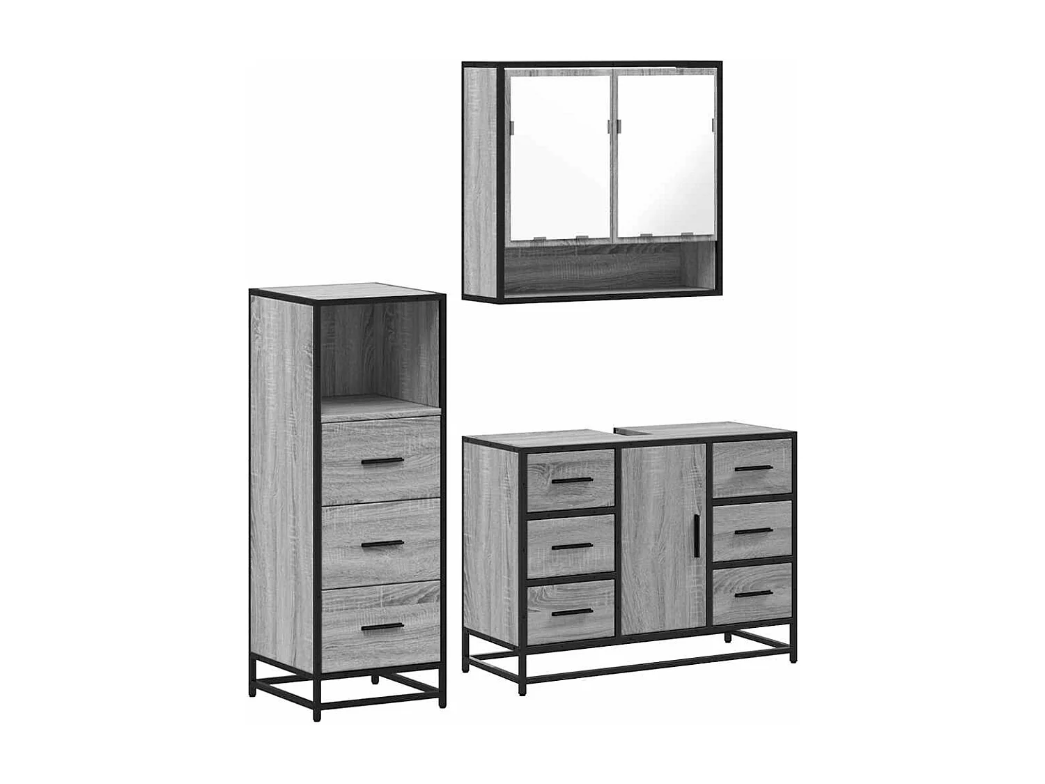 Ensemble de meubles de salle de bain 3 pcs Sonoma gris