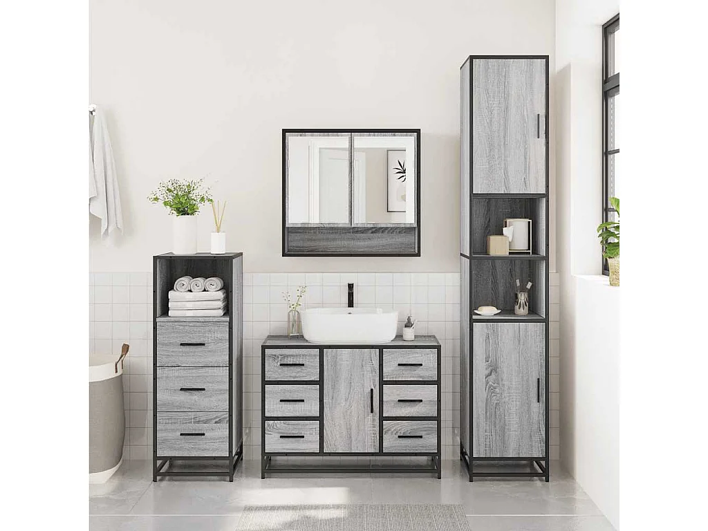 Ensemble de meubles de salle de bain 3 pcs Sonoma gris