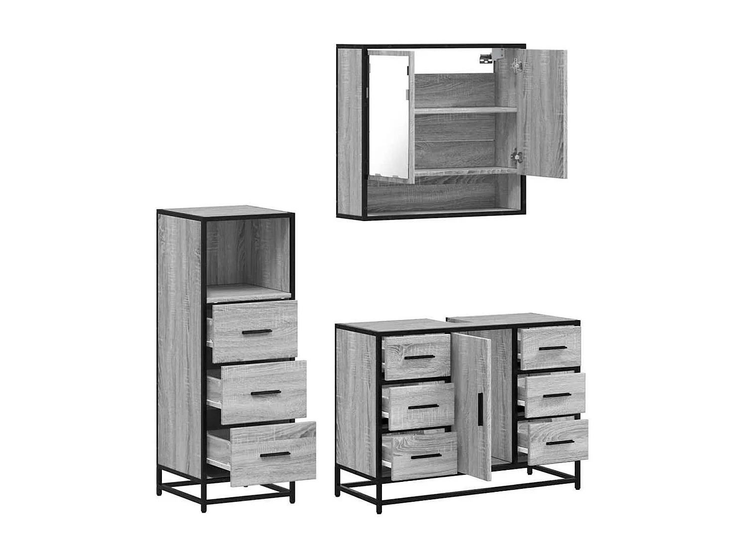 Ensemble de meubles de salle de bain 3 pcs Sonoma gris