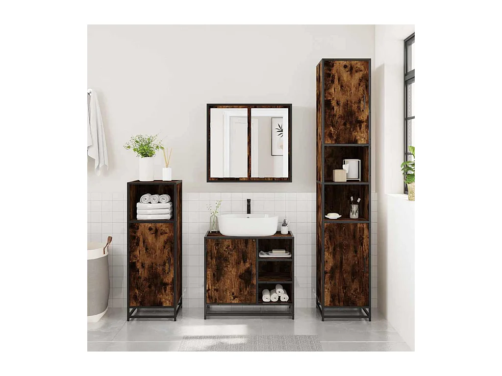 Gerookt eikenhouten wastafelmeubel 65x33x60 cm