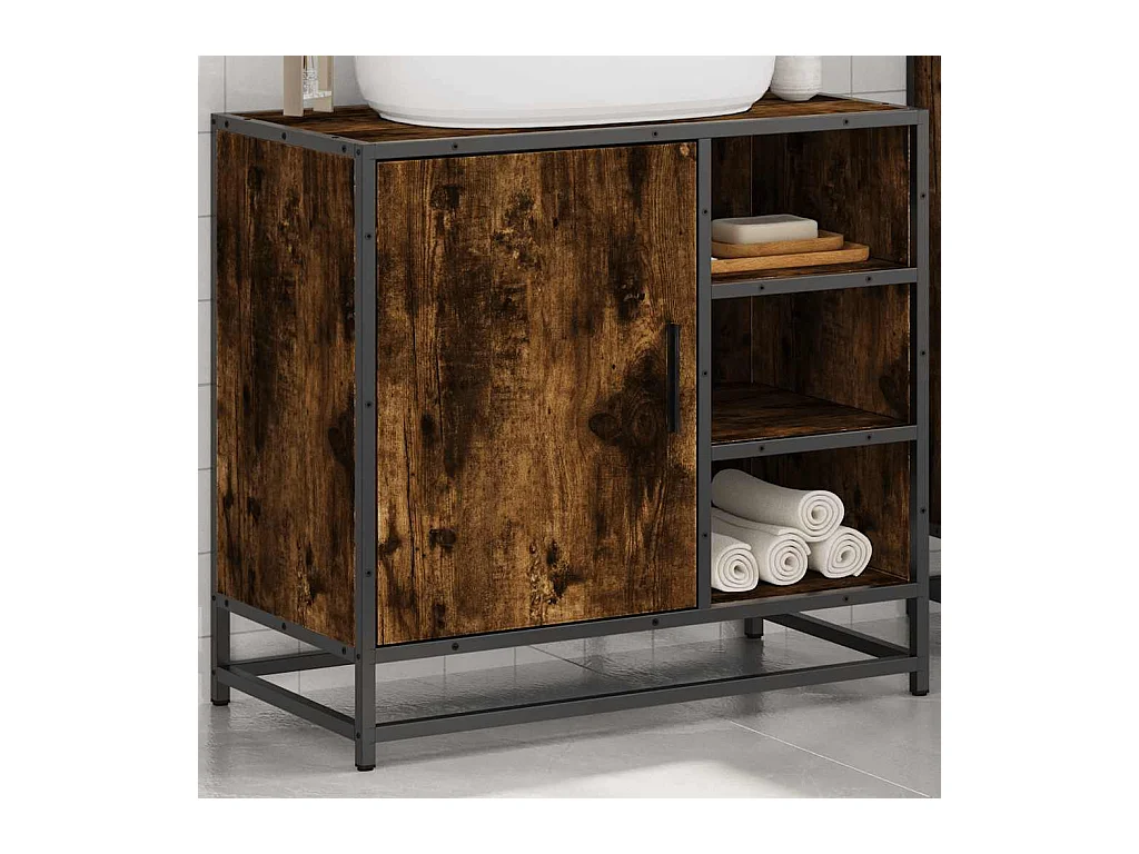 Gerookt eikenhouten wastafelmeubel 65x33x60 cm