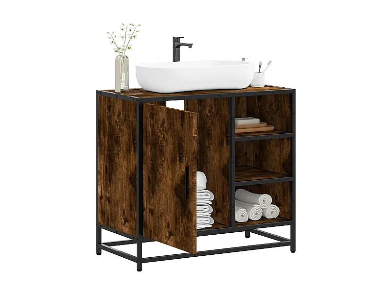 Armoire de lavabo de salle de bain chêne fumé 65x33x60 cm