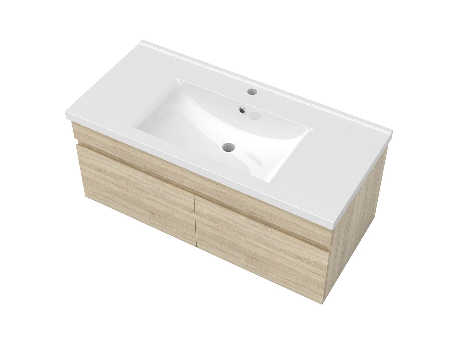 AICA Ensemble meuble Salle de Bain avec portes + vasque céramique, L x W x H: 99x45x40cm， Chêne Mat