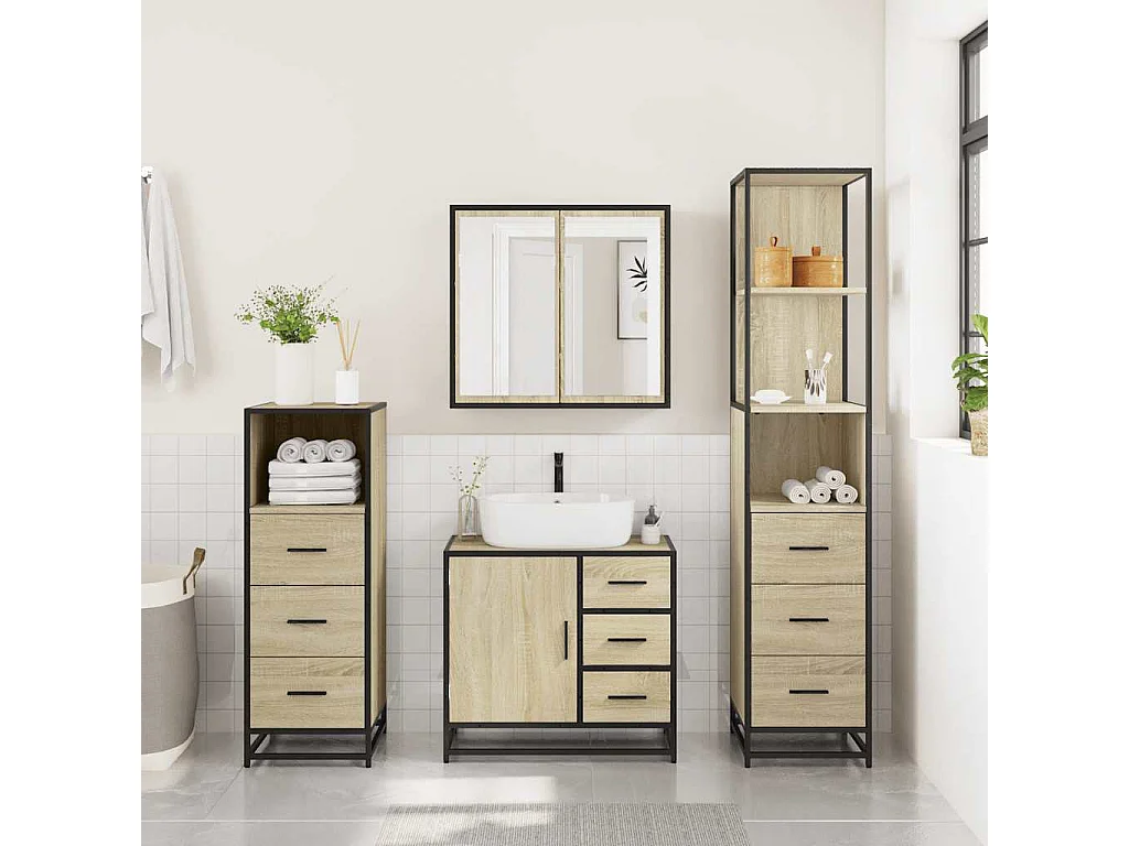 Ensemble de meubles de salle de bain 4 pcs chêne sonoma