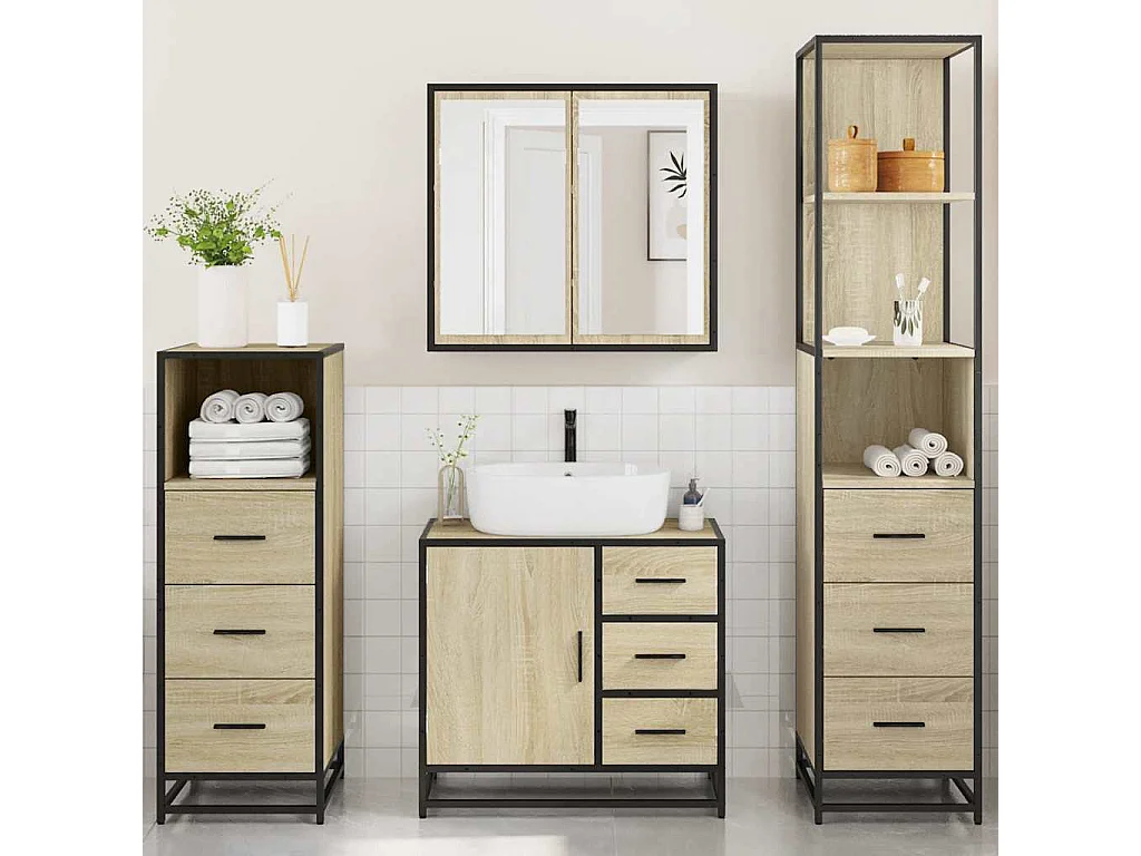 Ensemble de meubles de salle de bain 4 pcs chêne sonoma