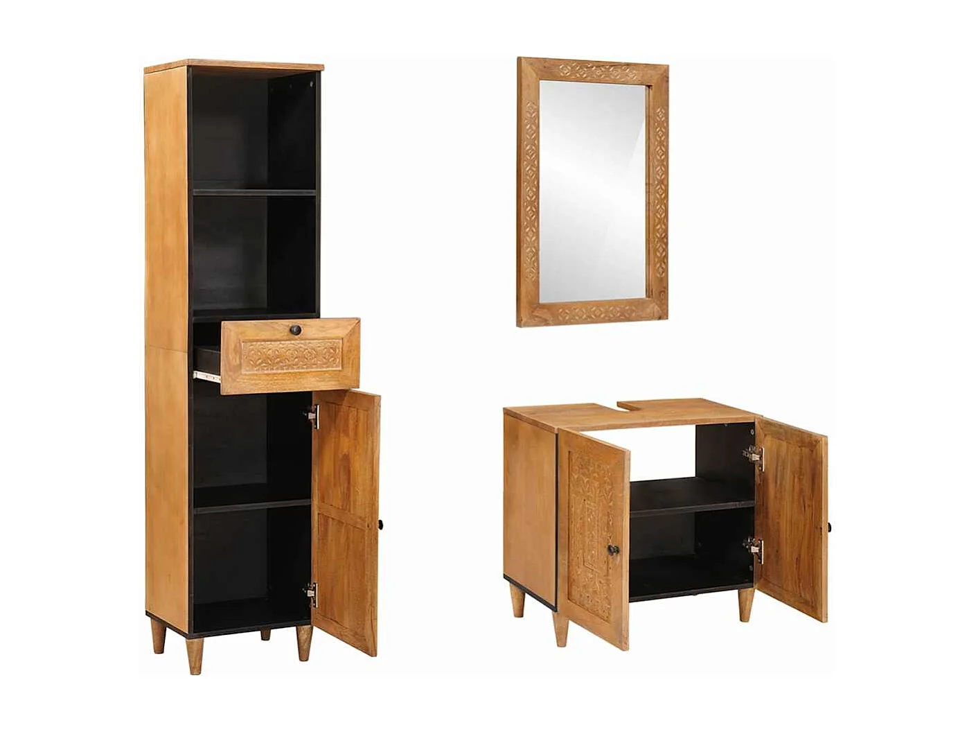 Ensemble de mobilier de salle de bain avec tiroir 3 pcs Marron