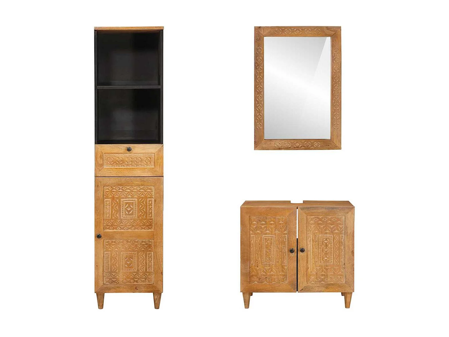 Ensemble de mobilier de salle de bain avec tiroir 3 pcs Marron