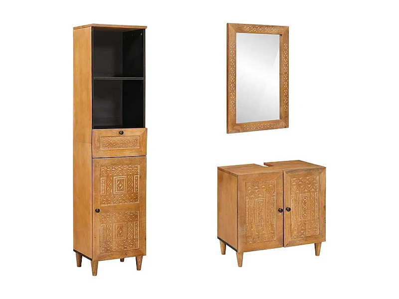 Ensemble de mobilier de salle de bain avec tiroir 3 pcs Marron