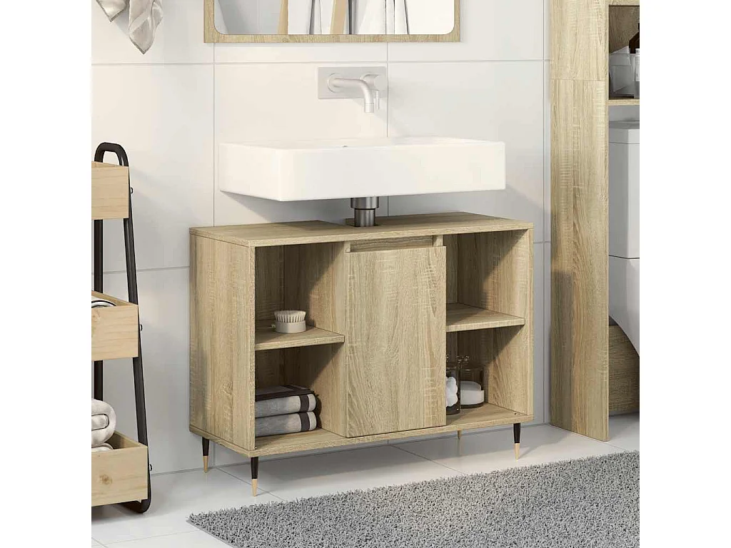 Mobile bagno in rovere Sonoma 80x33x60cm in legno ingegnerizzato