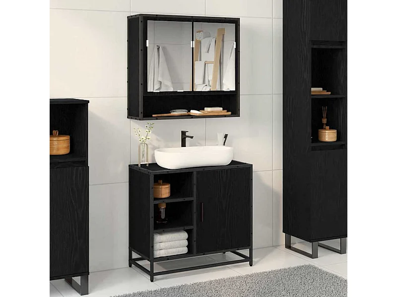 Zwarte eiken badkamermeubel 65 x 33 x 60 cm