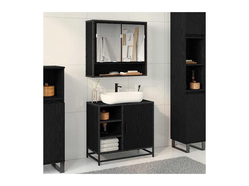 Zwarte eiken badkamermeubel 65 x 33 x 60 cm