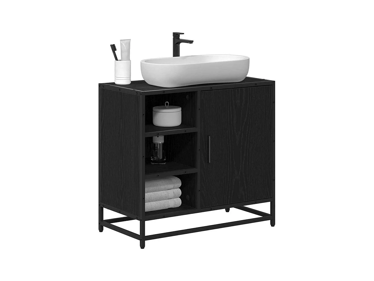 Zwarte eiken badkamermeubel 65 x 33 x 60 cm