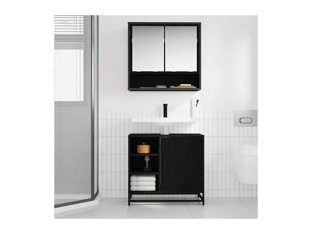 Zwarte eiken badkamermeubel 65 x 33 x 60 cm