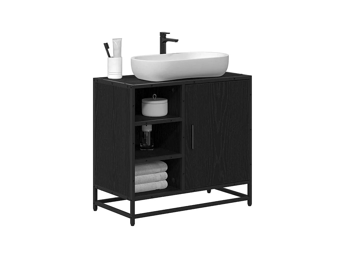 Zwarte eiken badkamermeubel 65 x 33 x 60 cm