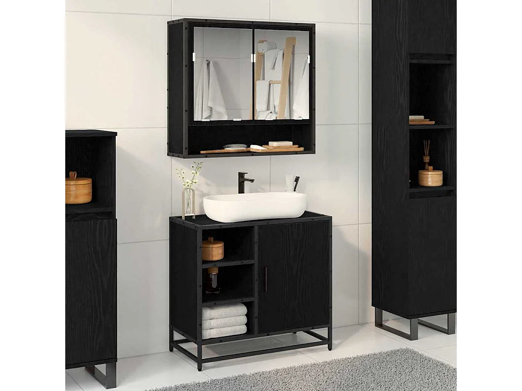 Meuble de Lavabo de Salle de Bain Chêne noir 65 x 33 x 60 cm