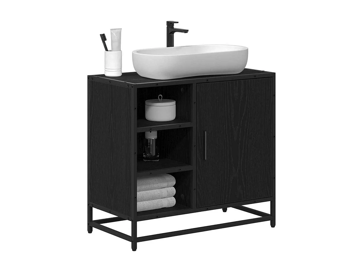 Meuble de Lavabo de Salle de Bain Chêne noir 65 x 33 x 60 cm