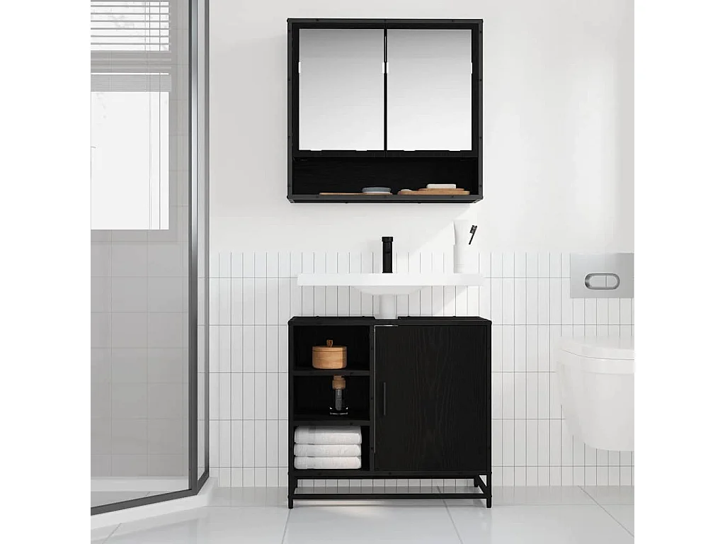 Meuble de Lavabo de Salle de Bain Chêne noir 65 x 33 x 60 cm