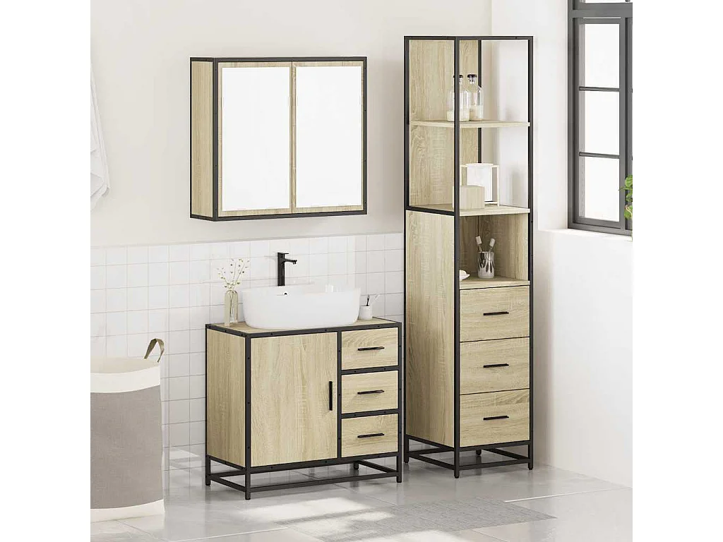 Ensemble de meubles de salle de bain 3 pcs chêne sonoma