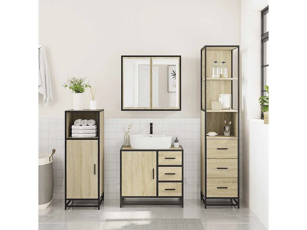 Ensemble de meubles de salle de bain 3 pcs chêne sonoma