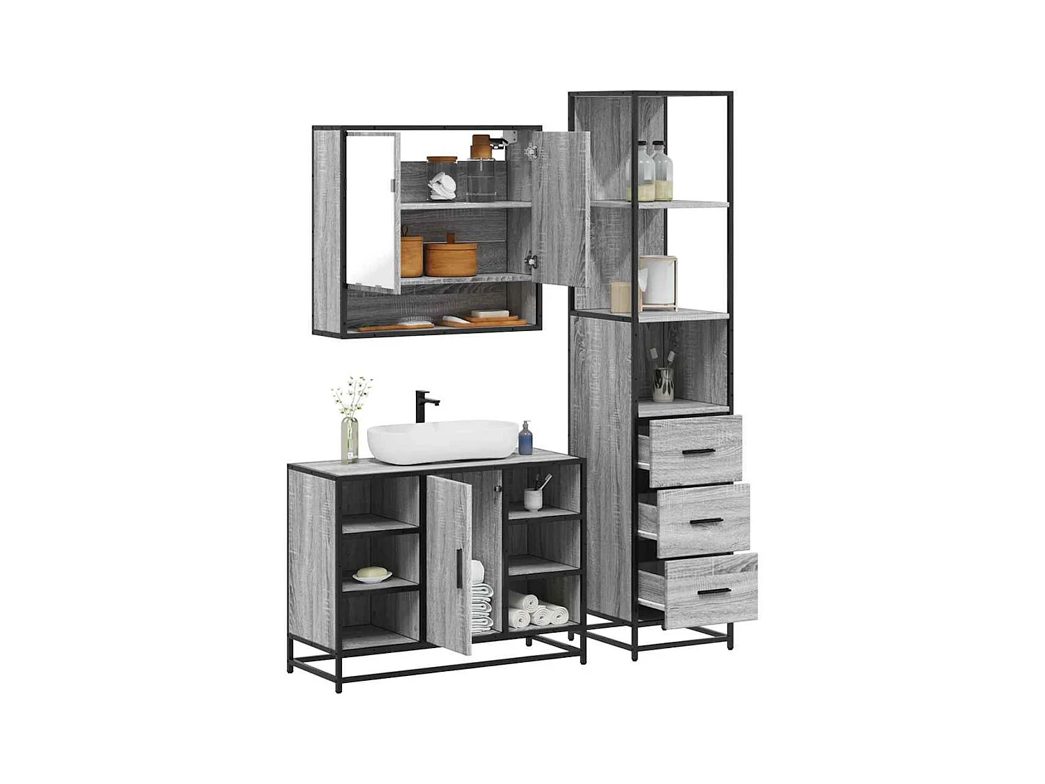 Ensemble de meubles de salle de bain 3 pcs sonoma gris