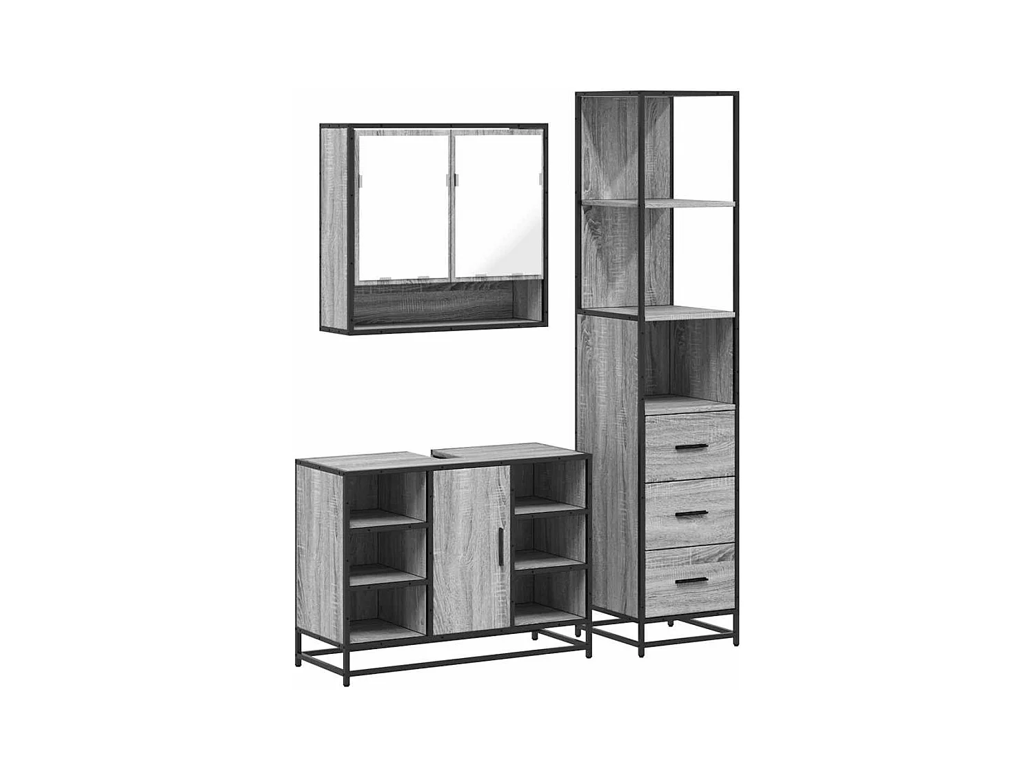 Ensemble de meubles de salle de bain 3 pcs sonoma gris