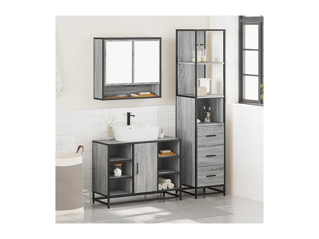 Ensemble de meubles de salle de bain 3 pcs sonoma gris