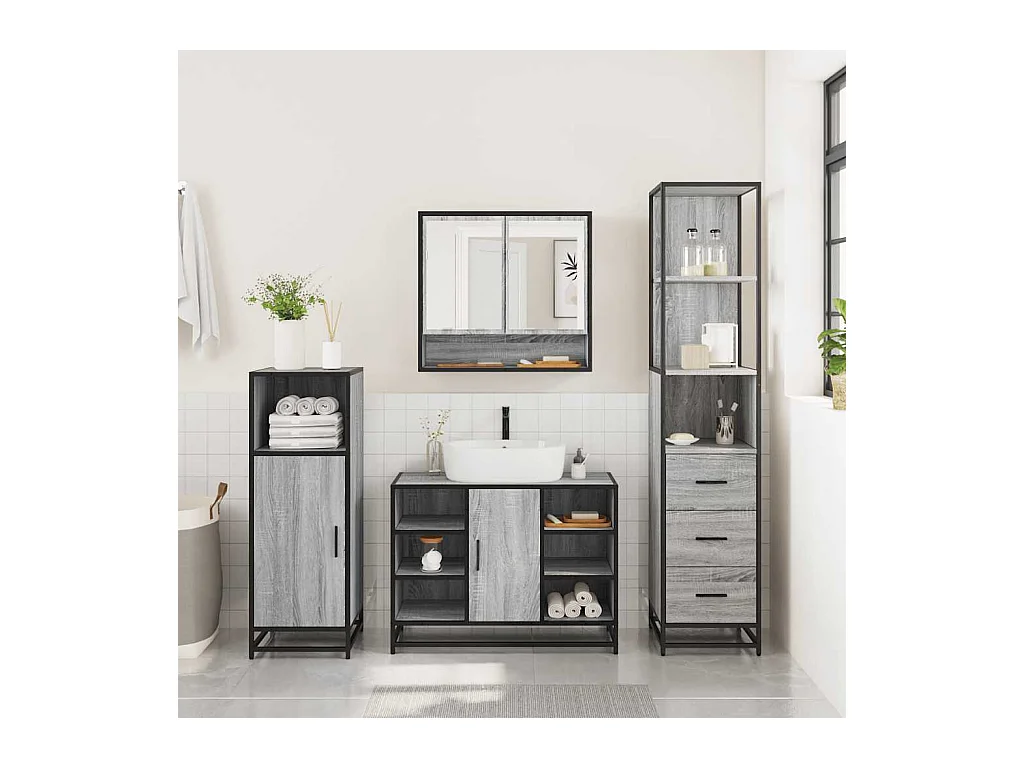 Ensemble de meubles de salle de bain 3 pcs sonoma gris