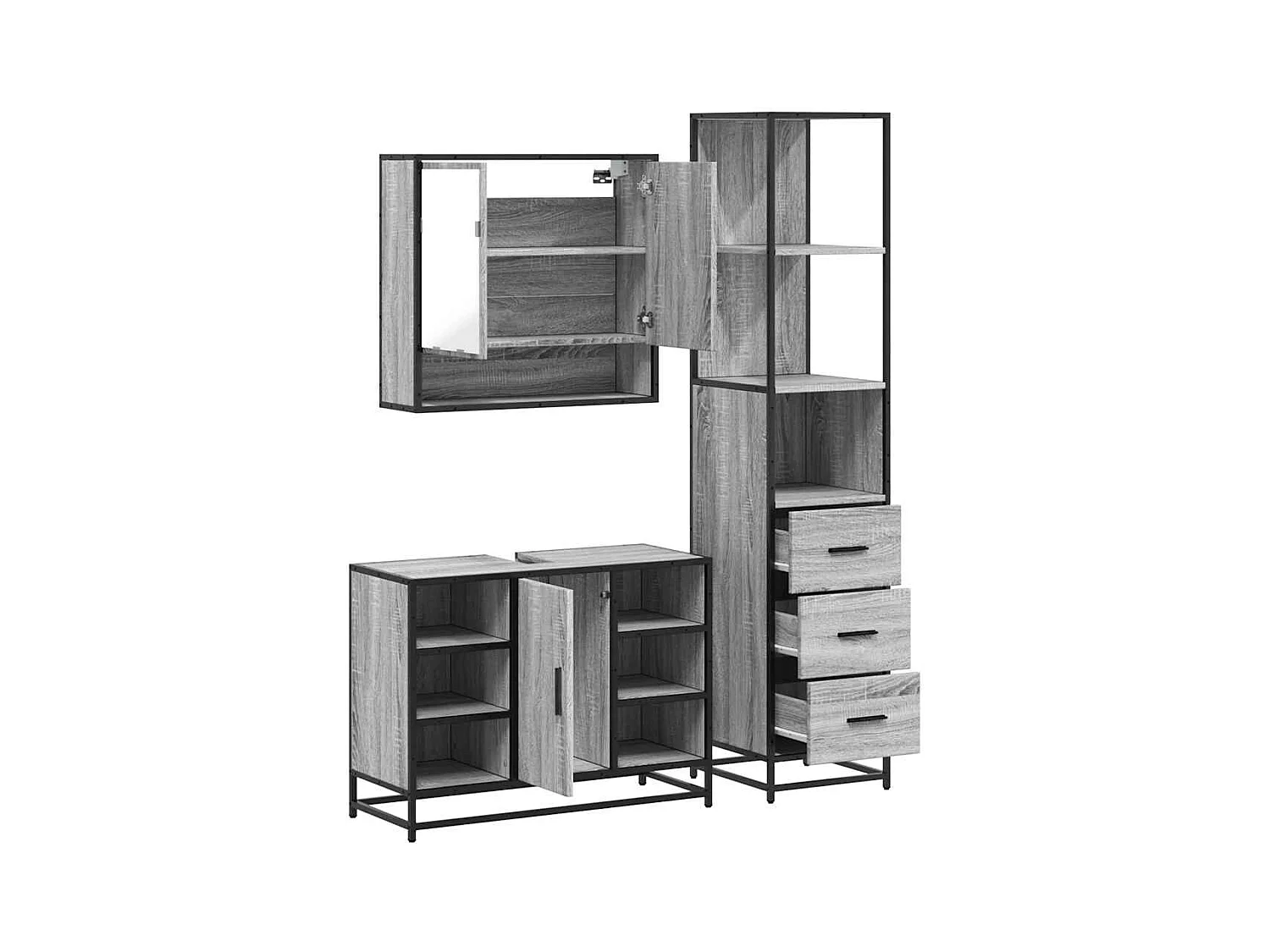 Ensemble de meubles de salle de bain 3 pcs sonoma gris