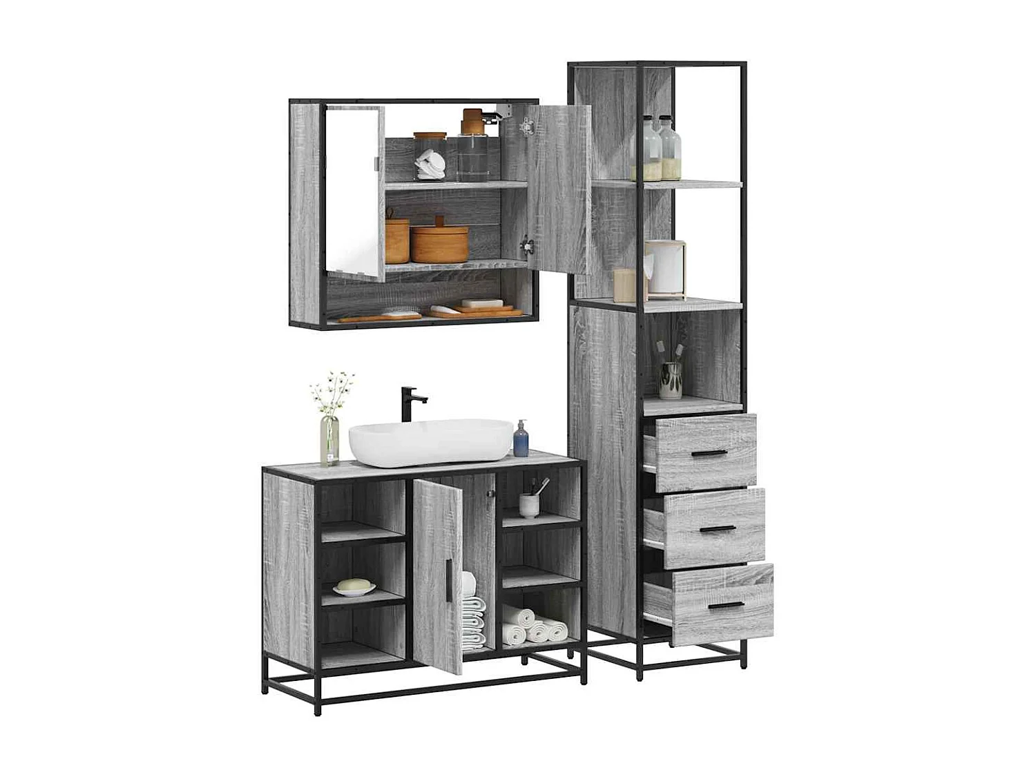 Ensemble de meubles de salle de bain 3 pcs sonoma gris