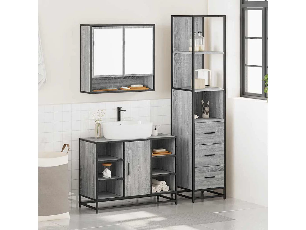 Ensemble de meubles de salle de bain 3 pcs sonoma gris
