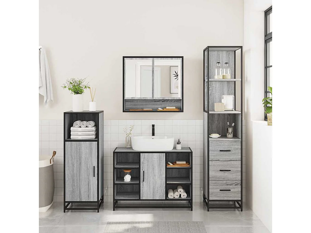 Ensemble de meubles de salle de bain 3 pcs sonoma gris