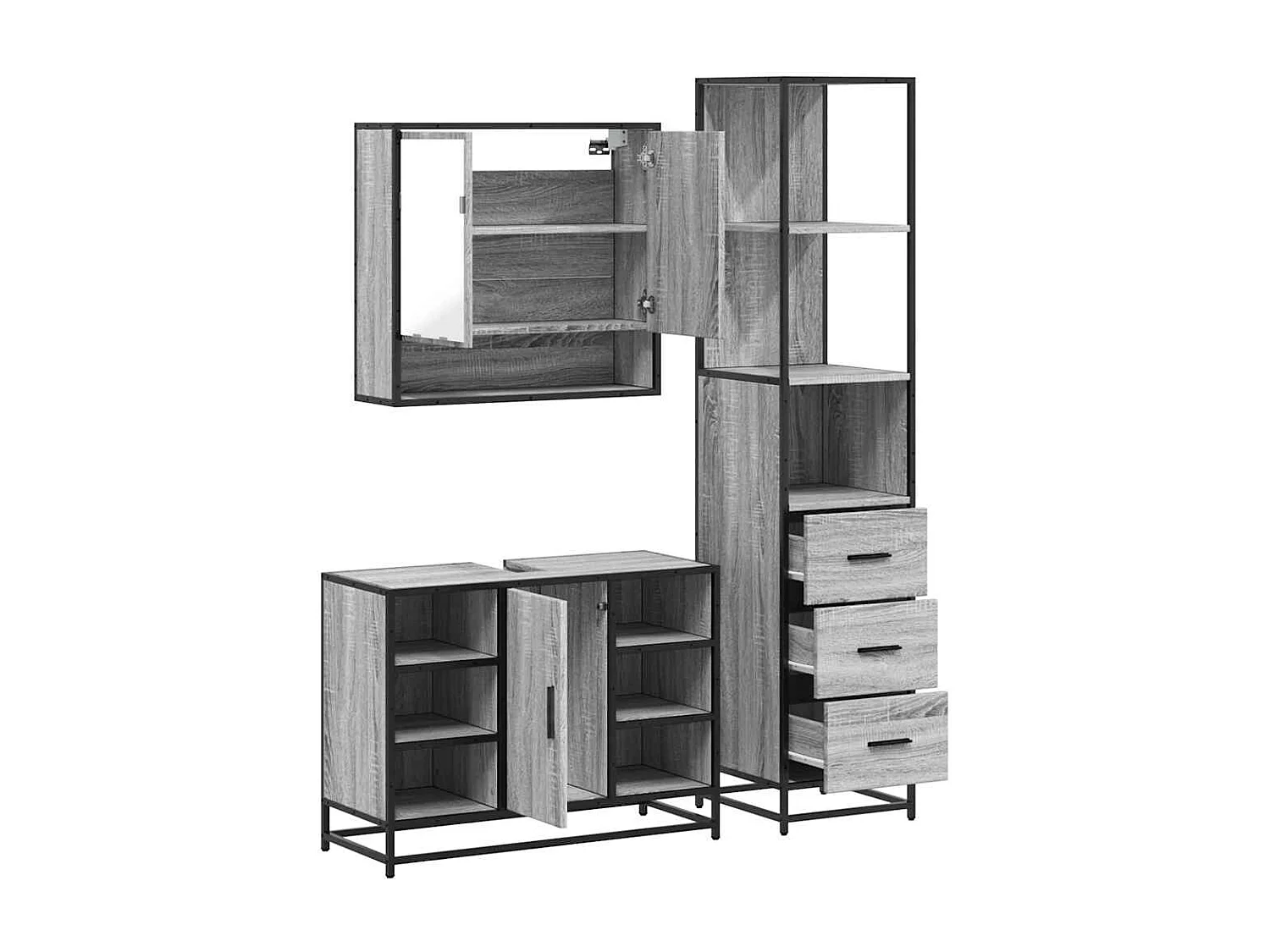 Ensemble de meubles de salle de bain 3 pcs sonoma gris