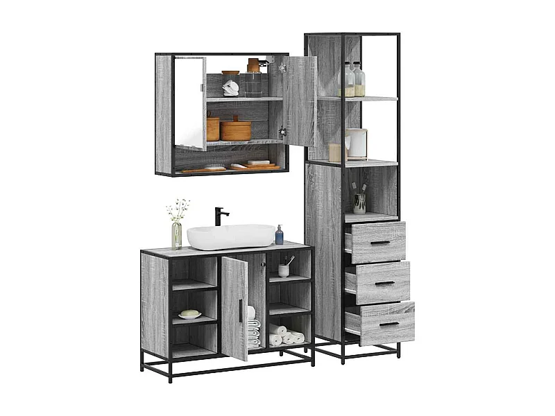 Ensemble de meubles de salle de bain 3 pcs sonoma gris