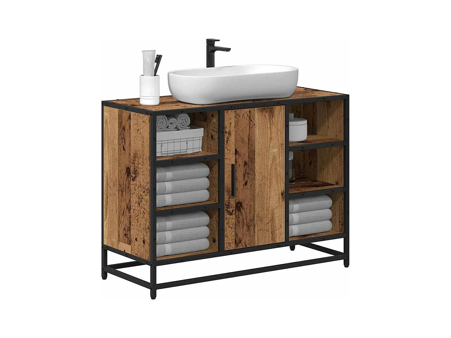 Badkamerwastafelkast antiek hout 80 x 33 x 60 cm