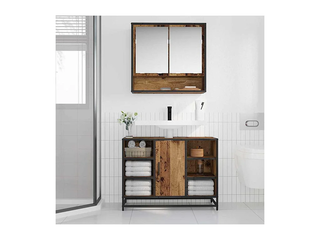 Badkamerwastafelkast antiek hout 80 x 33 x 60 cm