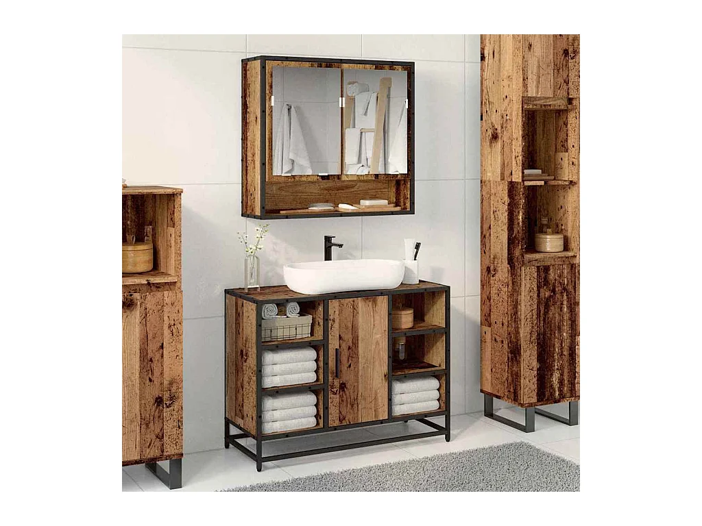 Meuble de Lavabo de Salle de Bain Bois ancien 80 x 33 x 60 cm