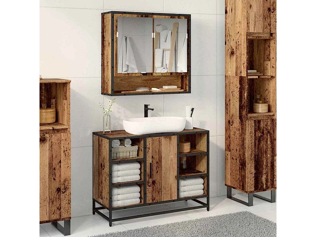 Badkamerwastafelkast antiek hout 80 x 33 x 60 cm