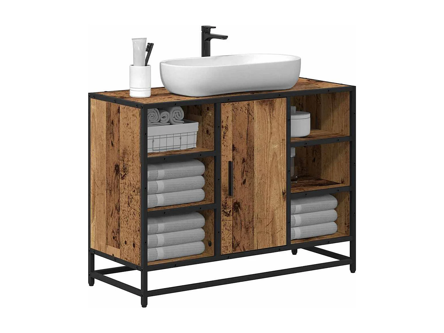 Badkamerwastafelkast antiek hout 80 x 33 x 60 cm