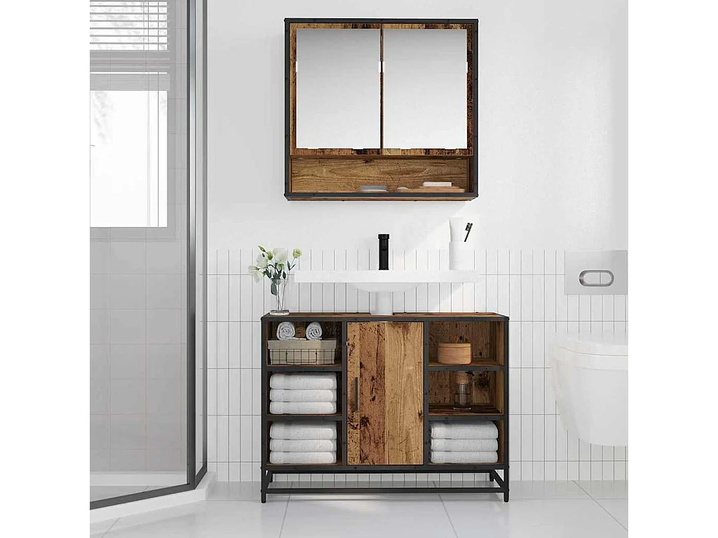 Badkamerwastafelkast antiek hout 80 x 33 x 60 cm