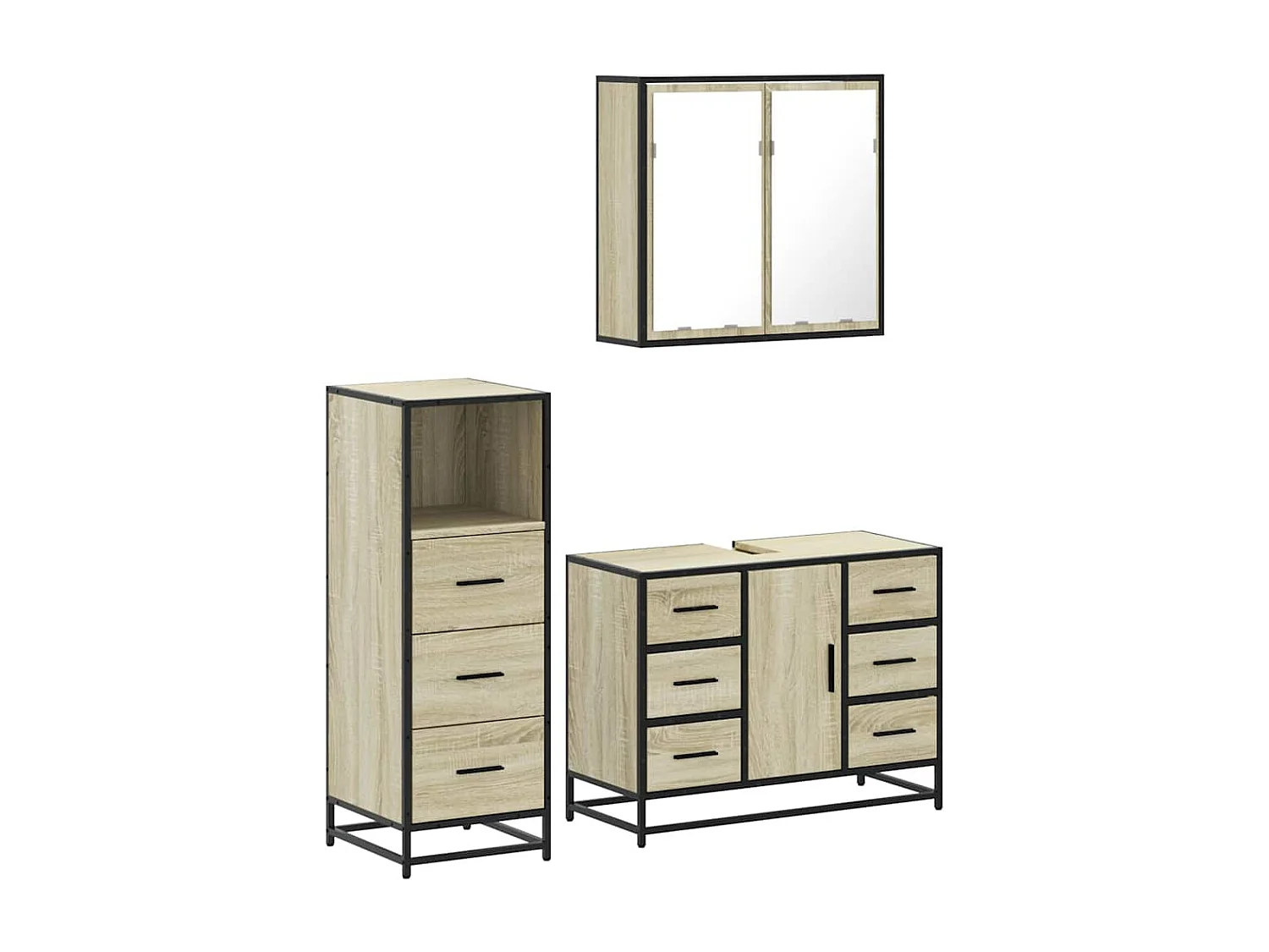 Set di mobili da bagno 3 pezzi in rovere Sonoma