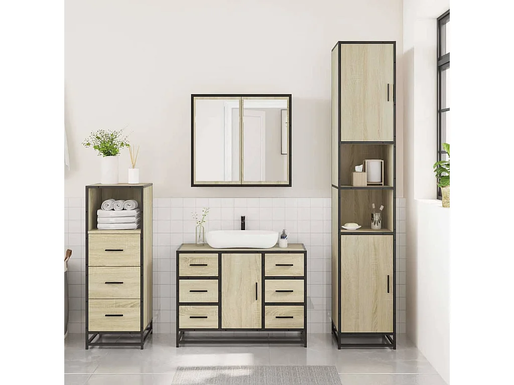 Set di mobili da bagno 3 pezzi in rovere Sonoma